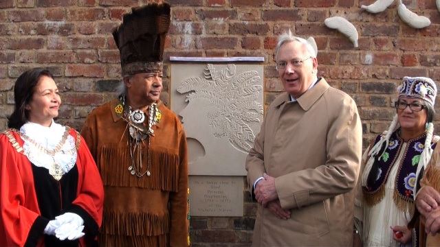 The Duke of Gloucester, representatives of the Richmond Virginia Indian Tribes and Councillor Ajmer Grewal, Mayor of Hounslow

