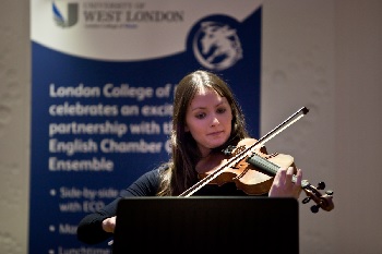 London College of Music student performs at ECO and LCM partnership launch event.