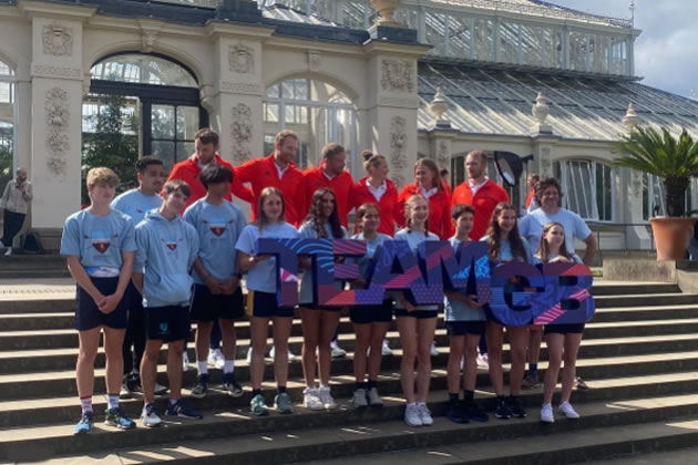 Young rowers with members of Team GB at Kew