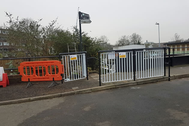 Recently installed gates at the Dock Road end of the estate
