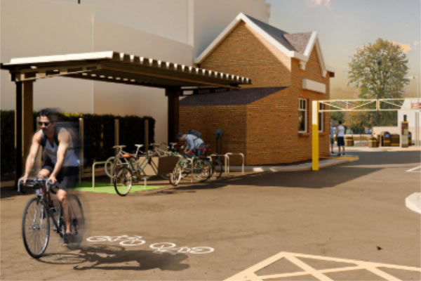 A visualisation of the car park entrance to Isleworth Station