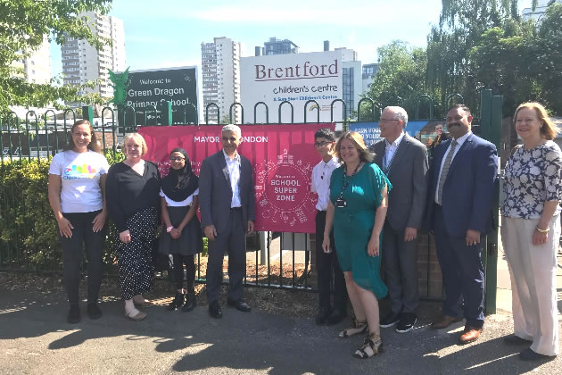 Nadine O'Hara with Sadiq Khan at Green Dragon School in Brentford