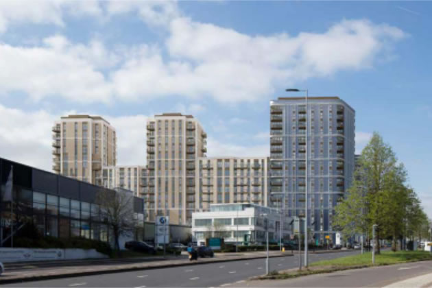 A visualisation from the developer of part of the scheme viewed from the Great West Road 