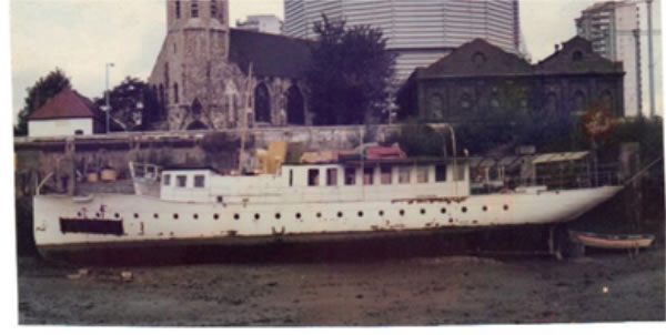 Lilian – 1916 a gentleman’s yacht built at Södra Varvet, Stockholm. Pictured at Watermans in 1979 – now restored and possibly the world’s oldest surviving diesel yacht.