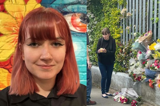21-year-old Anna Jedrkowiak (left) and friends laying flowers where she was killed (right) 