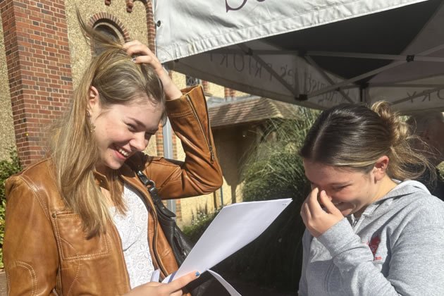 St Augustine’s pupils open their results envelopes. Picture: St Augustine's Priory