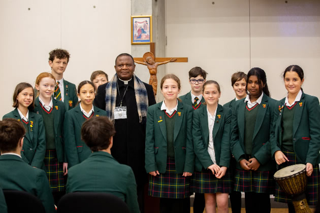 Bishop Jude Arogundade with pupils from the school.