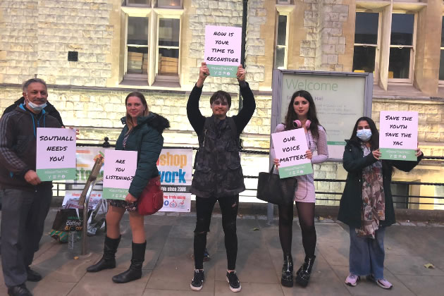 Protesters outside the Town Hall