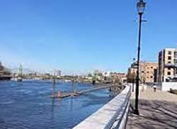 Hammersmith Bridge from riverbank