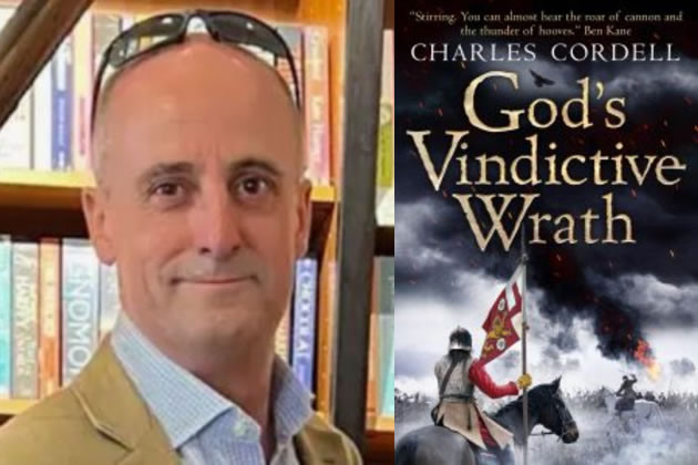 Charles Cordell and the cover of his latest novel 