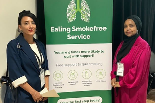 Eman Mohamed with one of ECP’s tobacco dependency specialists