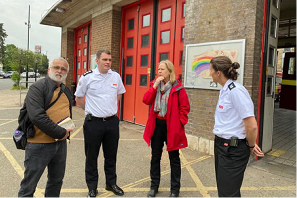 Ruth Cadbury and Cllr Louki meet Isleworth Fire Station staff